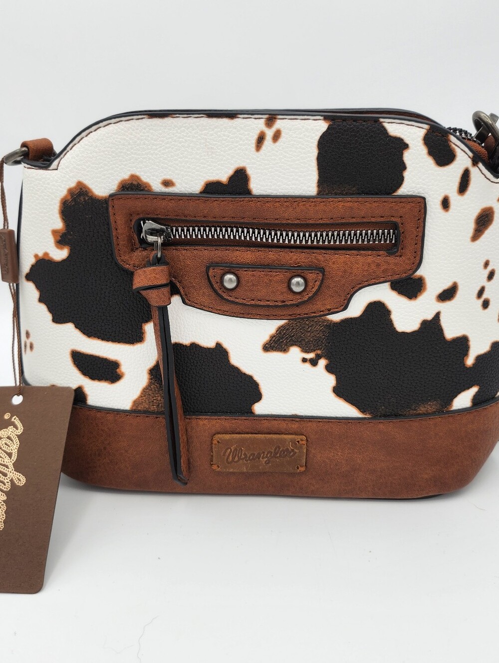 Wrangler Cowhide-Print Canvas Crossbody Bag in Brown & White ♡ NWT - Picture 7 of 7